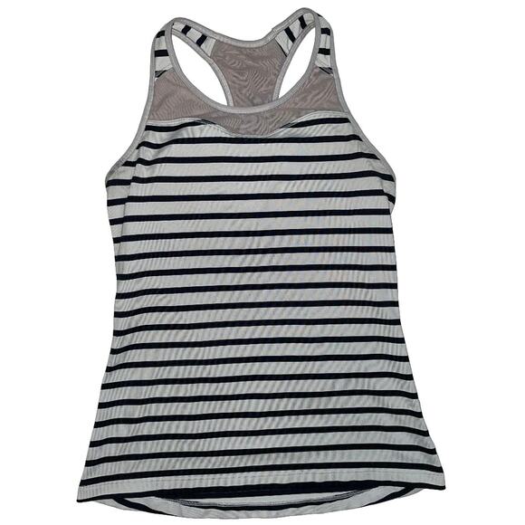 Athleta Hyper Stripe Sports Performance Bra Tank Top Off White & Navy Size XS - Picture 3 of 9